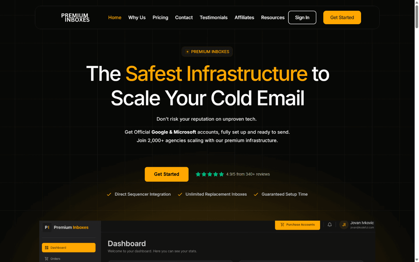 Premium Inboxes homepage - The Safest Infrastructure to Scale Your Cold Email