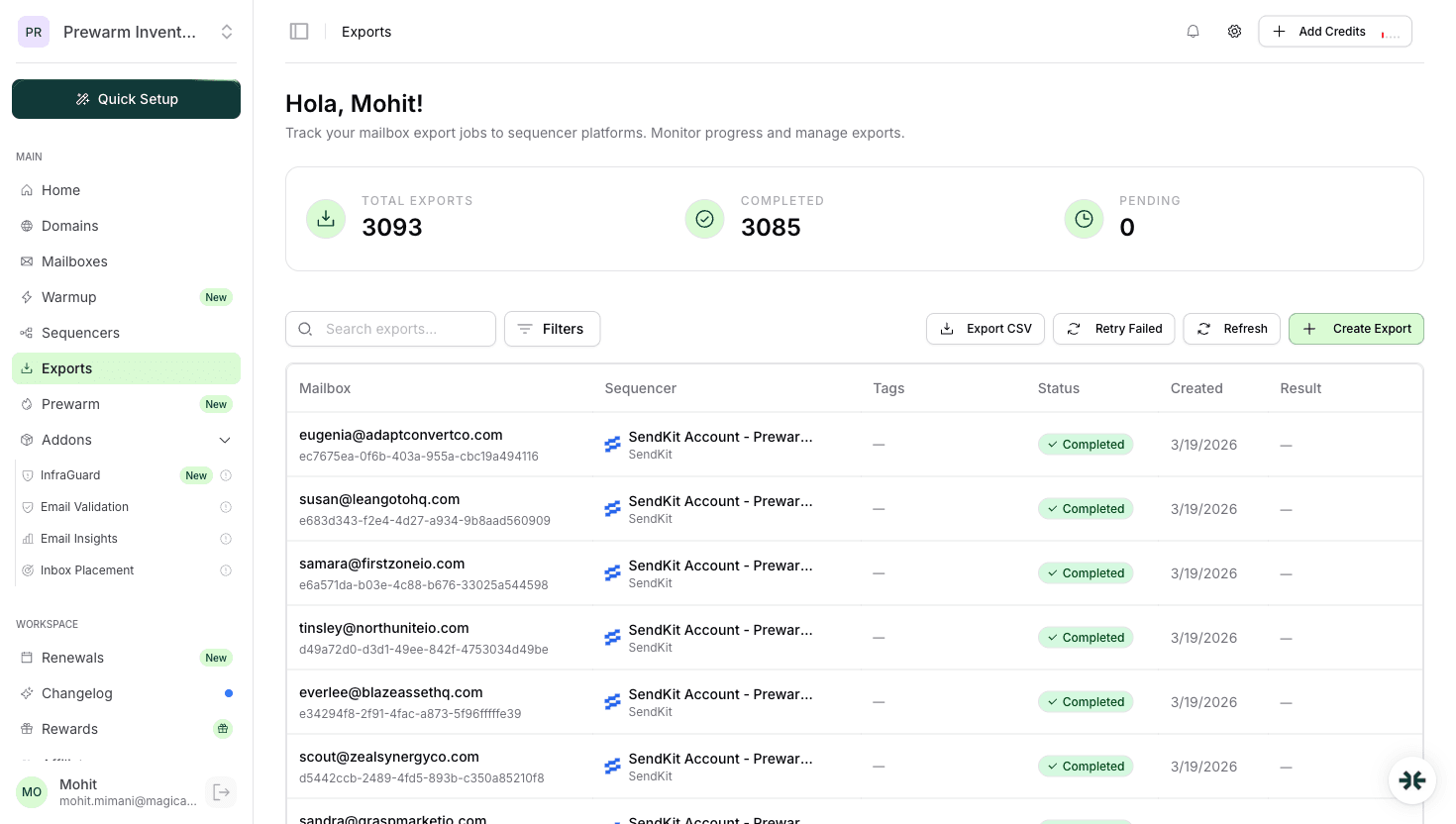 InboxKit exports tracking the ReachInbox push